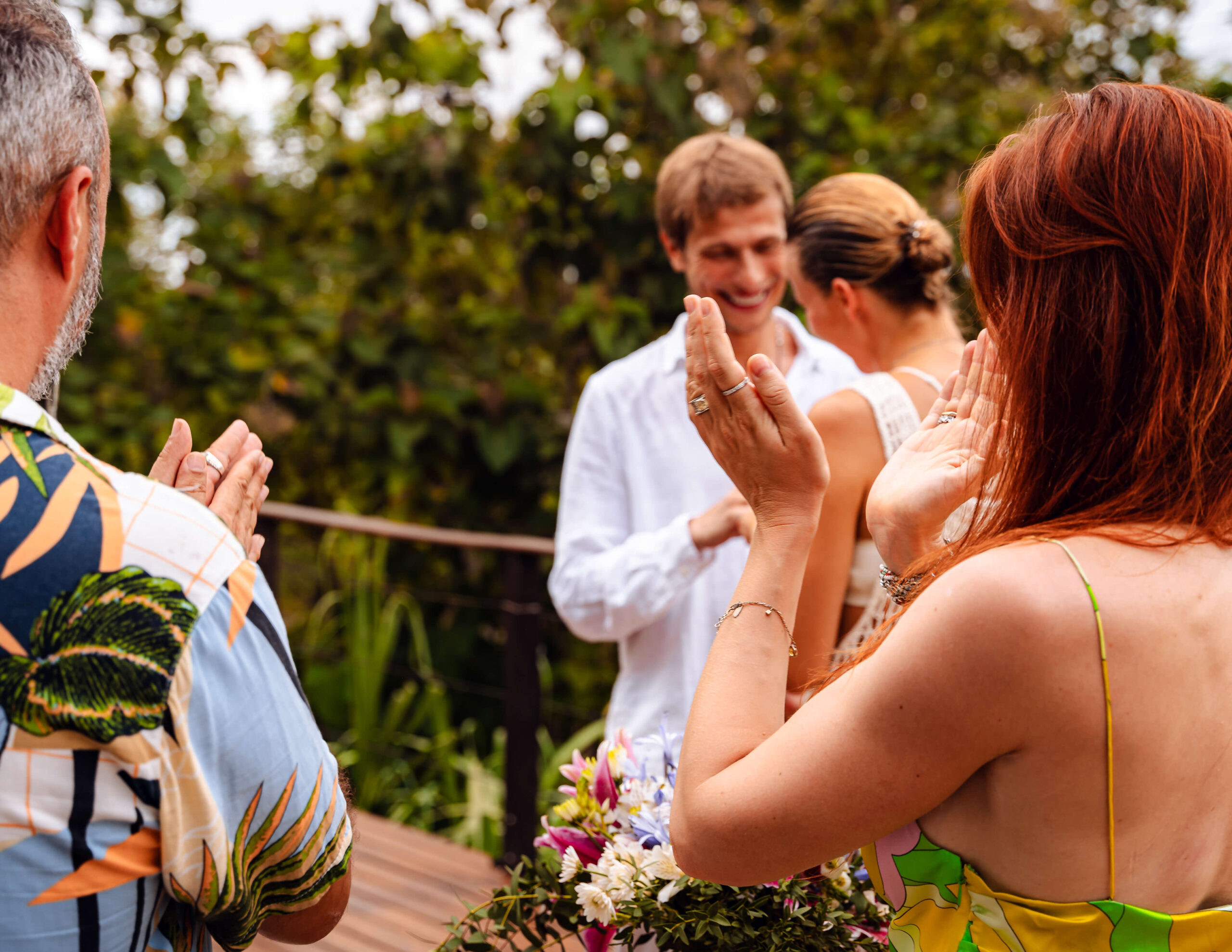 Wedding ceremony moment on the beach in Manzanillo, Costa Rica