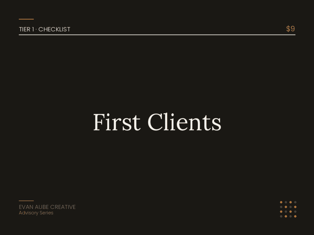 First Clients Checklist 1 by Evan Aube Creative First Clients - Content Plan Checklist for New Projects.