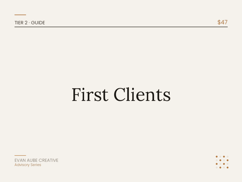 First Clients Guide 1 by Evan Aube Creative Evan Aube Creative content planning checklist for effective marketing strategies.